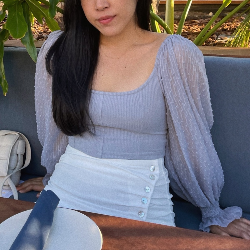 Urban Outfitters Crop Blouse Puffy Sleeves Dusty Blue
